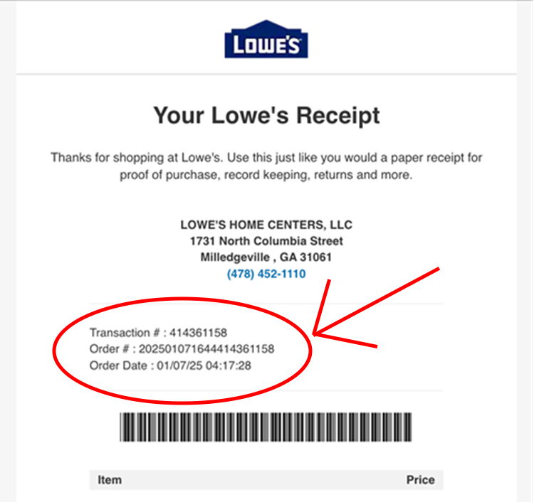 Lowes Rebate Confirmation example