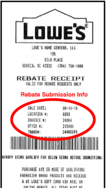 Lowes Rebate Receipt example
