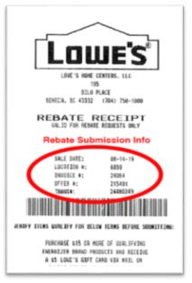 Lowes Rebate Receipt example